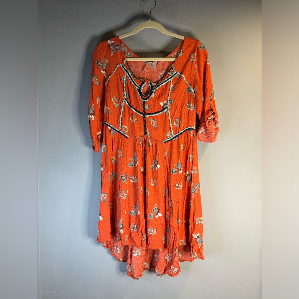 Free People High Low Dress in Vibrant Orange and Blue